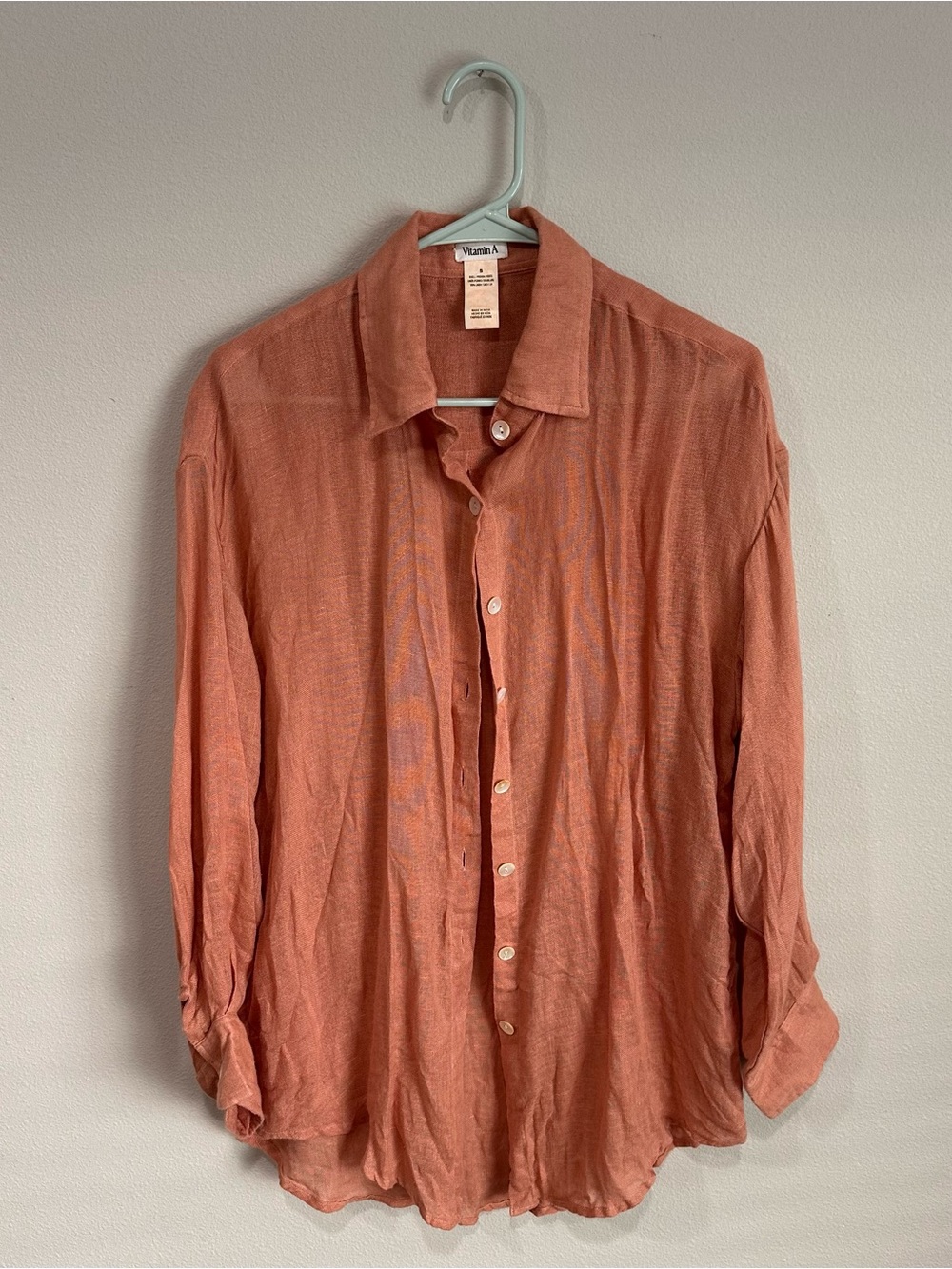 Vitamin A Playa Linen Coral Boyfriend Button-Down sz small